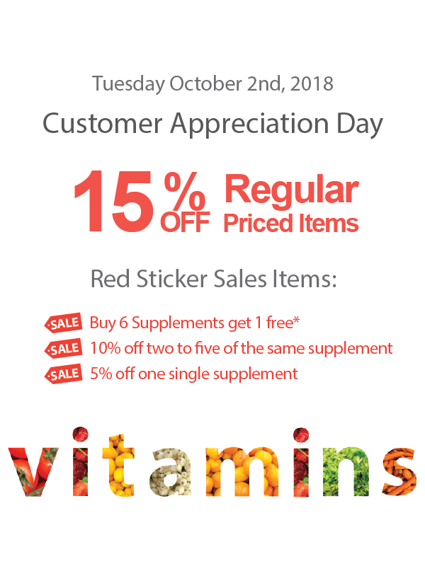 TODAY October 2nd, is Customer Appreciation Day at Alive Health Centre and Morning Sun!